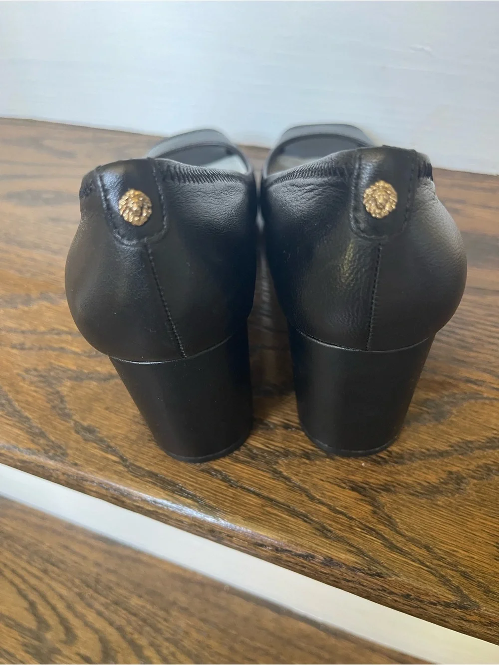 Anne Klein Black Peep Toe Leather Heels